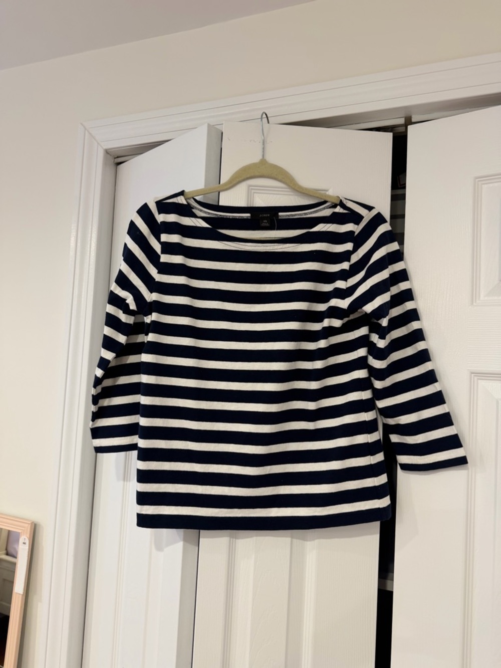 J. Crew Navy and White Striped Boatneck Long Sleeve Top